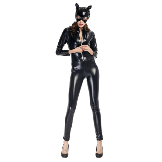 Halloween Costume Patent Leather Cat Girl Neutral Sexy Motorcycle Clothing Stage Performance Cosplay Clothing, Size:M, Bust: 80-85cm, Waistline:66-72cm, Clothes Long:138cm, Size: M Adult