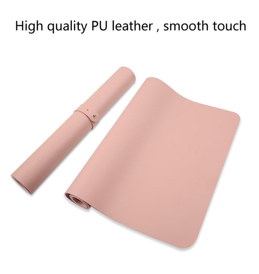 PU leather desk mat, 60x30cm, baby pink, rolled with clasp