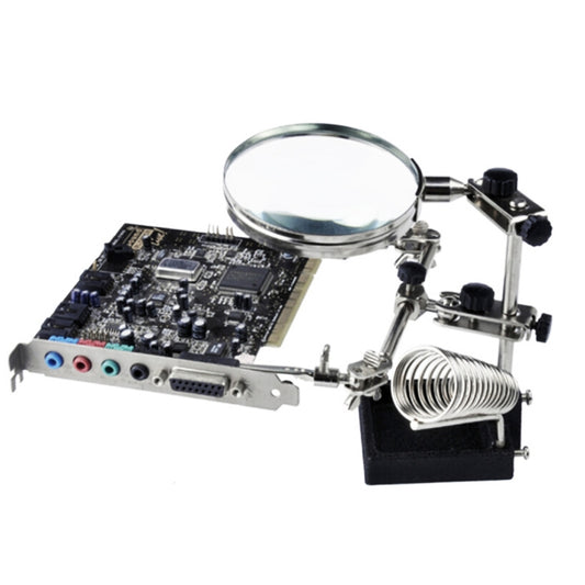 90mm Diameter 5X Multifunction Spring Iron Stand with Magnifying Glass, 5X