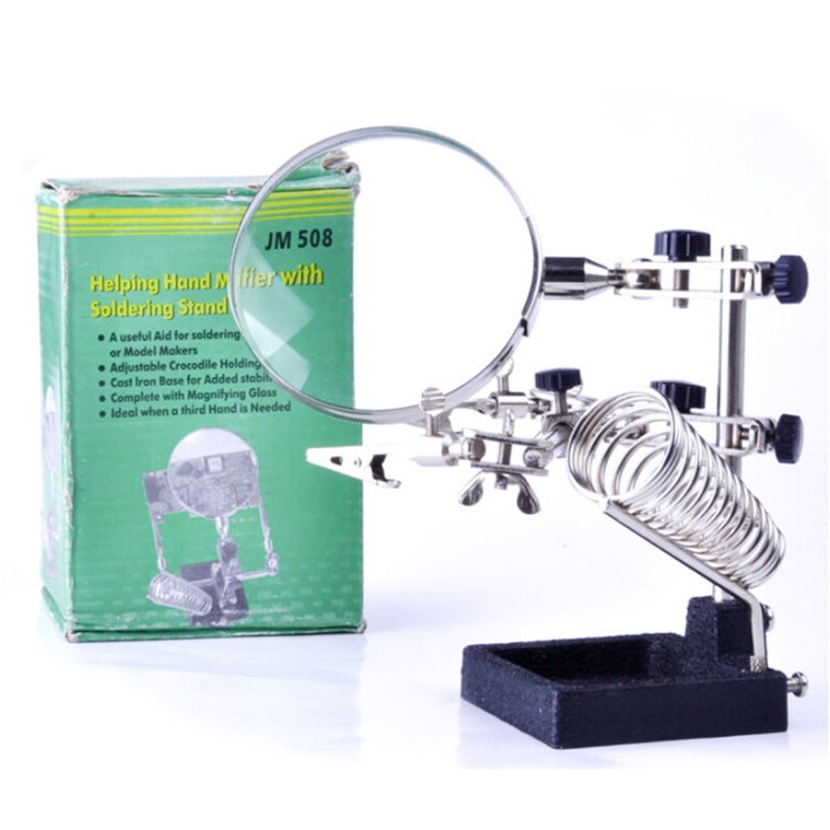 90mm Diameter 5X Multifunction Spring Iron Stand with Magnifying Glass, 5X