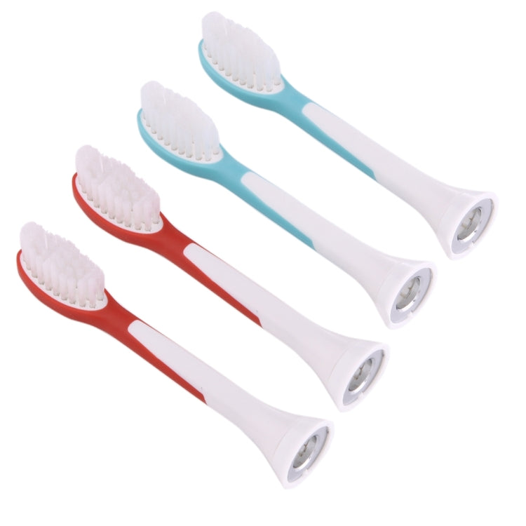 Replacement brush heads with red and light-blue bristle tips on white connector shafts