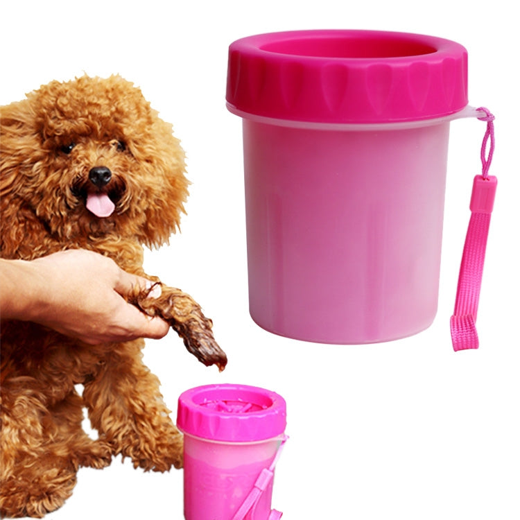 Pink silicone foot-cleaning cup (size S) with snap lid and carry strap
