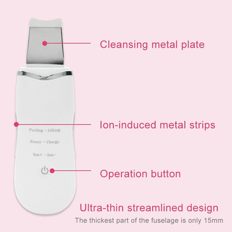 White ultrasonic face cleansing machine with metal cleansing plate and operation button