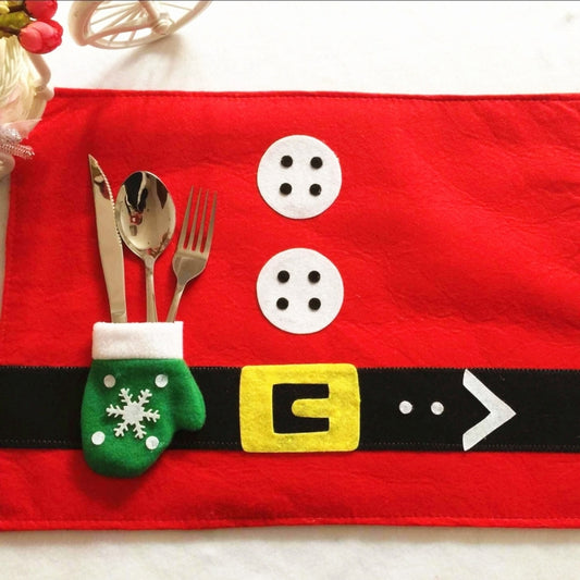 Christmas Decoration Santa Claus Suit Placemat with Glove Cutlery Holder, Santa