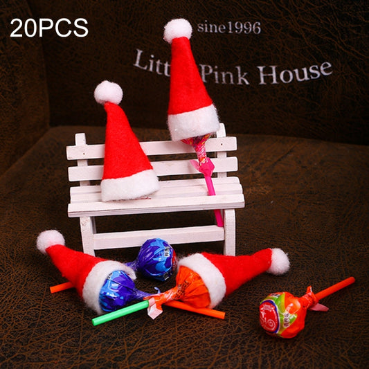 20 PCS Christmas Dinner Table Decoration Candy Lollipop Hat, Non-woven Fabric Mini Christmas Hat, Candy Lollipop Hat