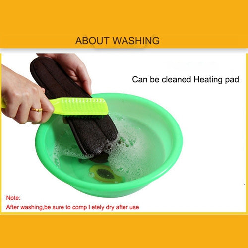 Heating insole pad being cleaned, showing it can be washed