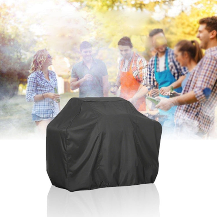 Charcoal BBQ grill cover with weather-resistant look, fitted square hood design.