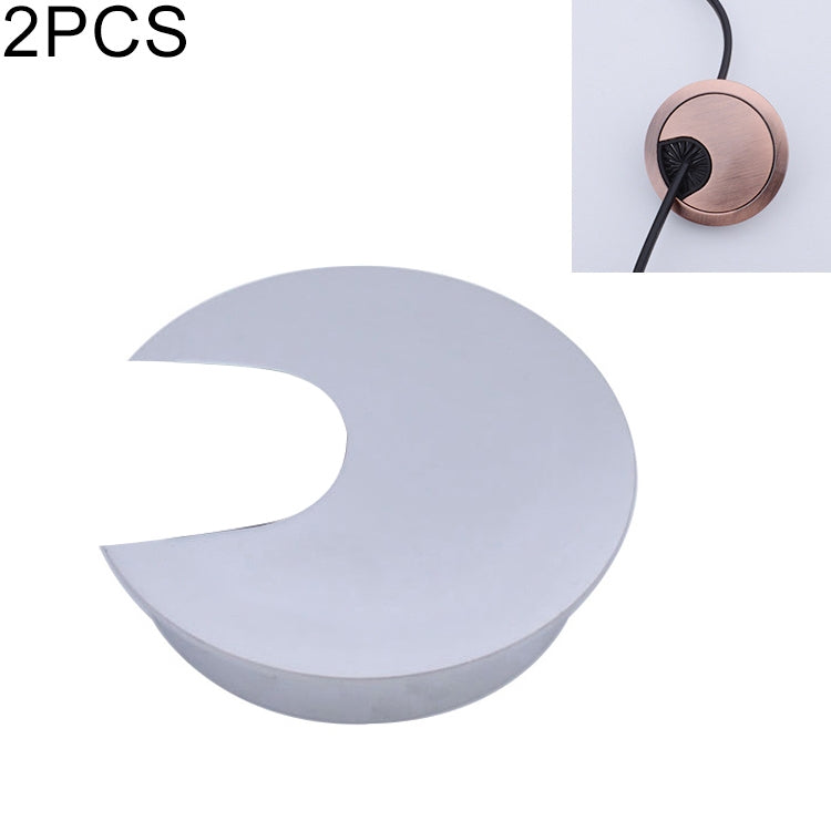 Round zinc alloy desk hole cover, 2-pack, brushed steel finish, cable management plate