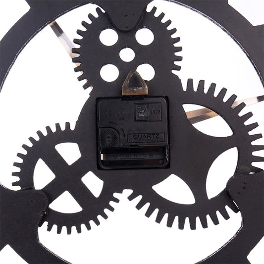 Retro Wooden Round Single-sided Gear Clock Number Wall Clock, Diameter: 58cm, Number 58, Number 58cm