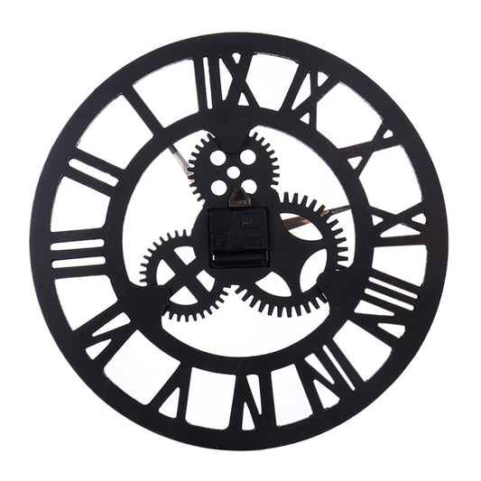 Retro Wooden Round Single-sided Gear Clock Rome Number Wall Clock, Diameter: 58cm, Rome Number 58cm