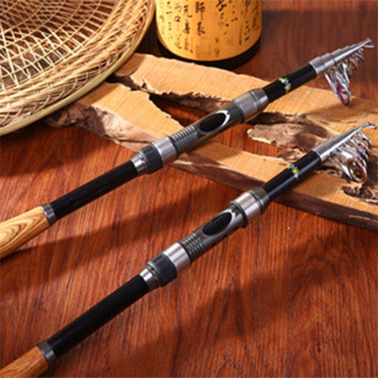 Two black telescopic fishing rods with silver ring guides and grips