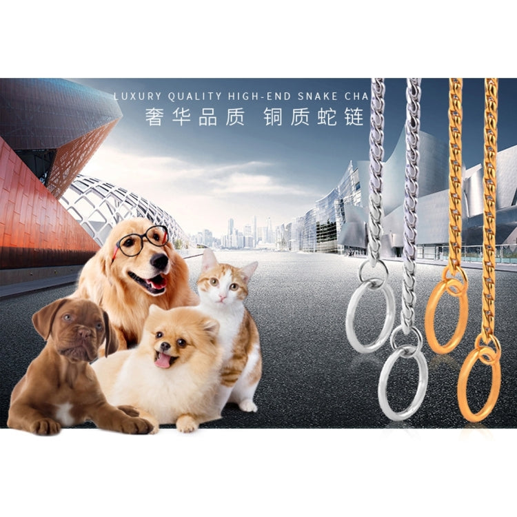 Silver snake chain pet collar with oval rings and link chain, multiple styles