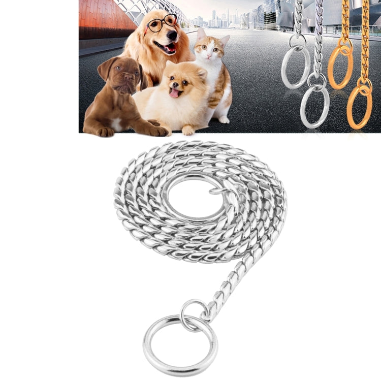 Silver snake chain dog collar with oval links and round ring clasp