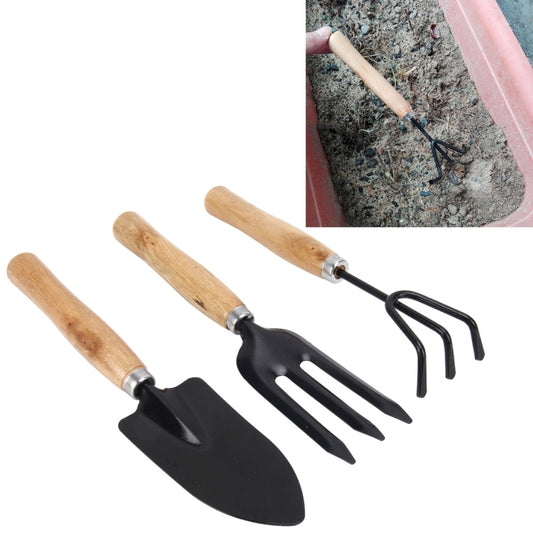 Rake Shovel Digging Trowel 3 in 1 Wooden Handle Metal Head Mini Garden Plant Tool Gardening Tool Garden Flower Tools Garden Tools Combination Set, Plant Tool 3