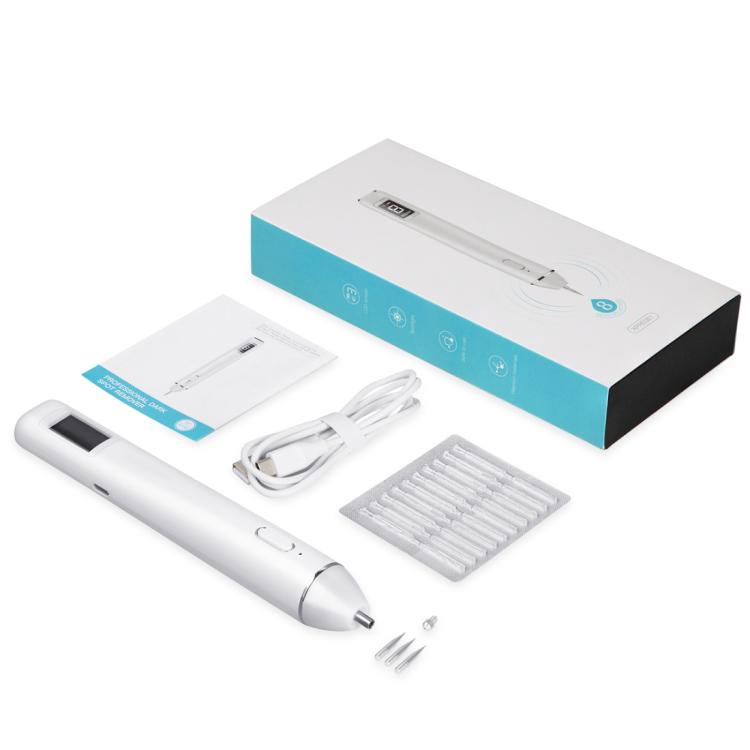 Chargeable dark spot remover pen with LED screen, spotlight, and accessory blades