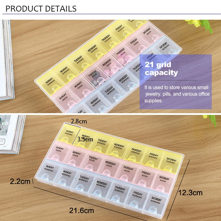7 Day 21 Slots Pill Medicine Storage Box Pill Vitamins Organizer Box