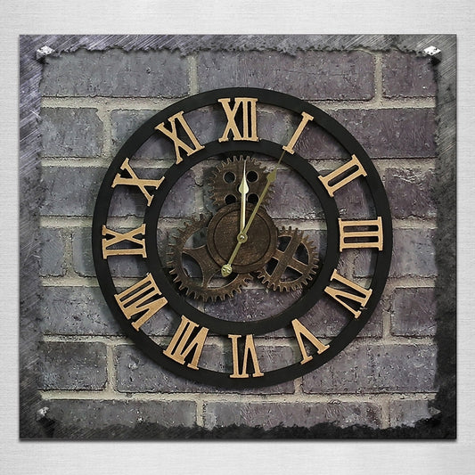 Originality American Industrial Style Wood Vintage Old Gear Wall Clock, Diameter: 50cm, Rome Number 50cm, Rome Number 50cm