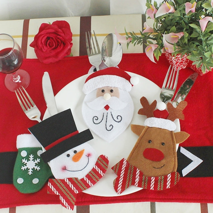 3-piece Christmas cartoon cutlery holder set with Santa, snowman, reindeer felt pockets
