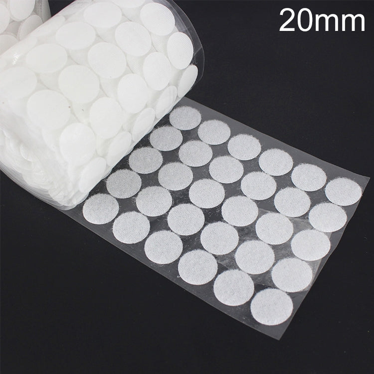 20mm round adhesive hook-and-loop fastener dots, white, on roll backing