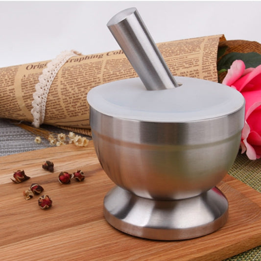 Kitchen Stainless Steel Garlic Food Mortar with Cover, Size: Small, Size: Large