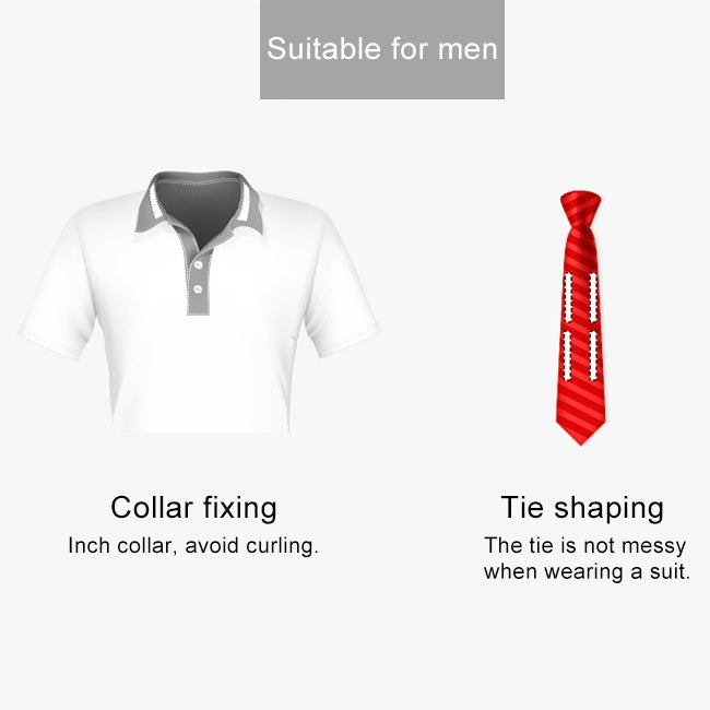 Diagram for men’s collar fixing and tie shaping using adhesive stickers