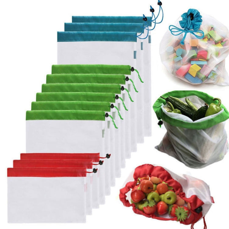 Multi-pack reusable mesh produce pouches with drawstring closures, assorted colors