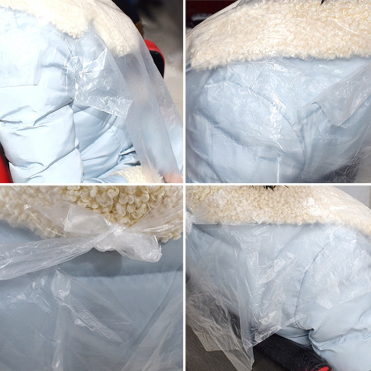 Disposable hair coloring cape, crinkled transparent plastic with white fleece trim