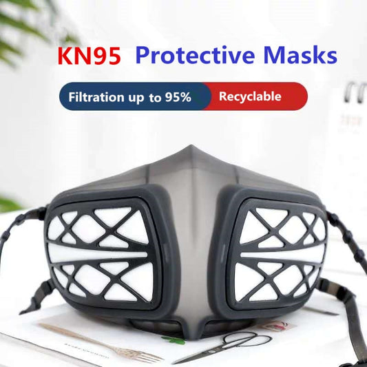 Silicone Protective Reusable PM2.5 KN95 Respirator Mask Replaceable Filter Antivirus Anti-fog Face Mask, Reusable PM2.5 KN95