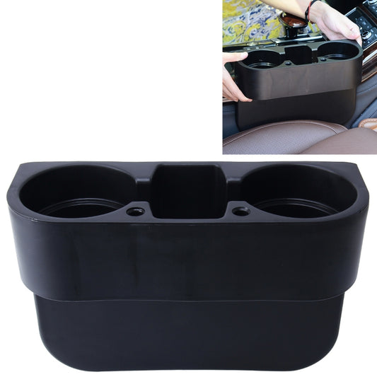 Black ABS car seat organizer box with two cup holders and center divider