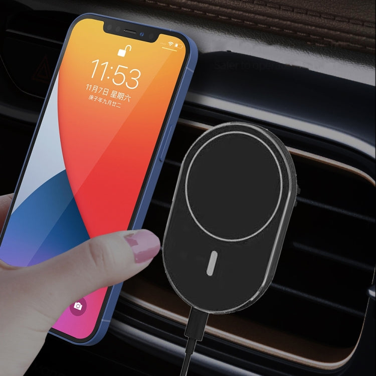 MagSafe-style car air vent wireless charger mount with black circular charging face