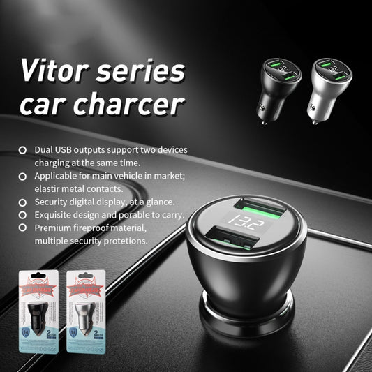 REMAX RCC106 Vitor Series 3.4A Dual USB Interface Car Charger with Digital Display, with Digital Display Silver, with Digital Display Black