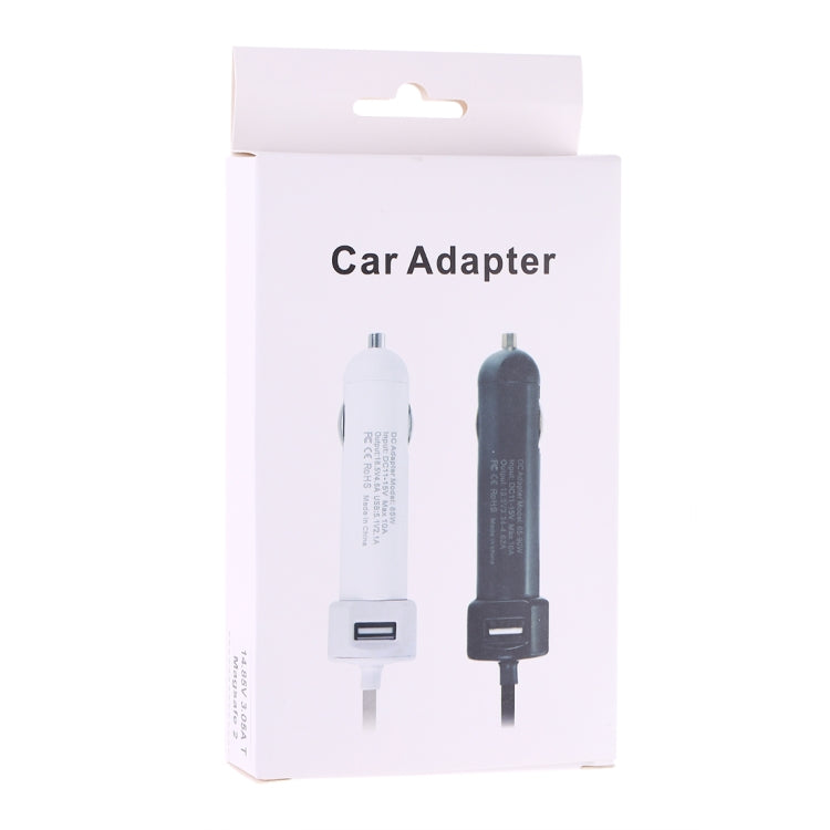 Retail box labeled “Car Adapter” showing white and dark car charger adapters