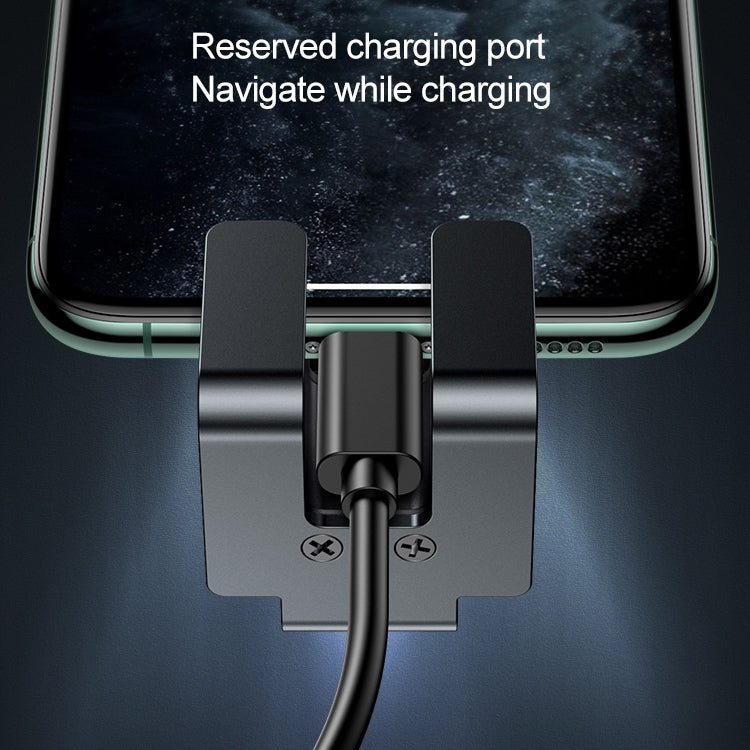 Retractable gravity car phone holder with reserved charging port clearance, black