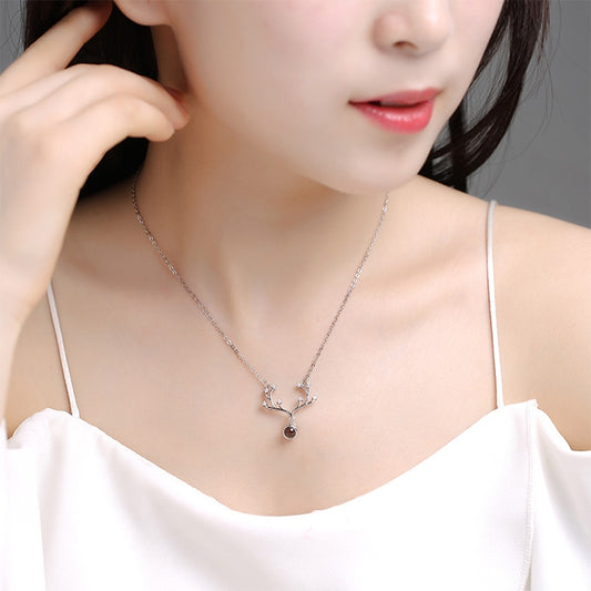 Silver tree-branch pendant necklace with round memory stone and small cubic details