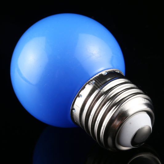 Blue LED bulb with metal screw threads and glowing blue dome light.