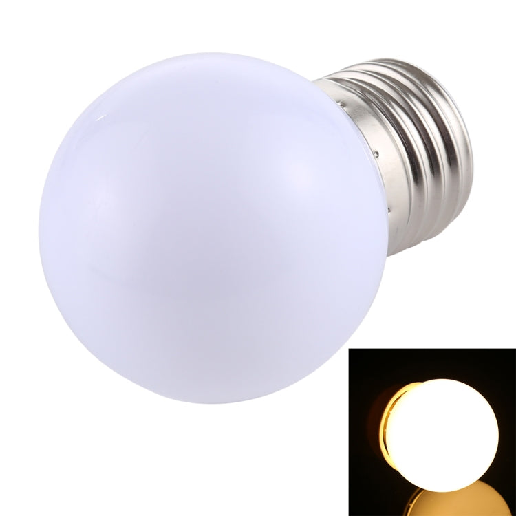 Frosted white E27 LED bulb with silver metal base, plus warm lit bulb inset