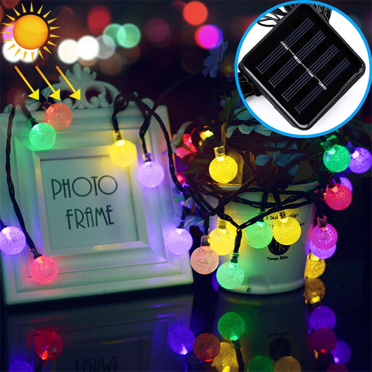 Solar LED bubble ball string lights with multicolor globe bulbs and included solar panel