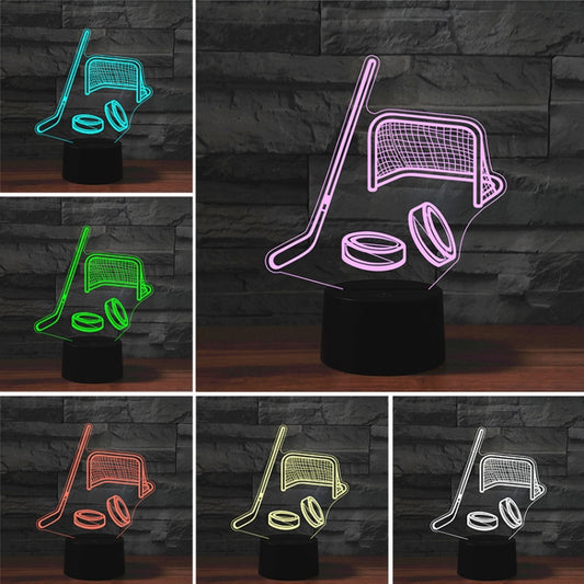 Ice Hockey Shape 3D Colorful LED Vision Light Table Lamp, Charging Touch Version, Charging Touch Version