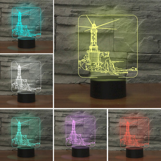Lighthouse Shape 3D Colorful LED Vision Light Table Lamp, 16 Colors Remote Control Version, 16 Colors Remote Control Version