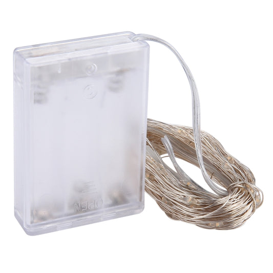 Transparent battery box with silver wire fairy string lights.