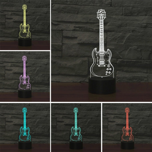 Five-string Guitar Shape 3D Colorful LED Vision Light Table Lamp, Charging Touch Version, Charging Touch Version