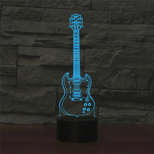 Five-string Guitar Shape 3D Colorful LED Vision Light Table Lamp, Charging Touch Version, Charging Touch Version