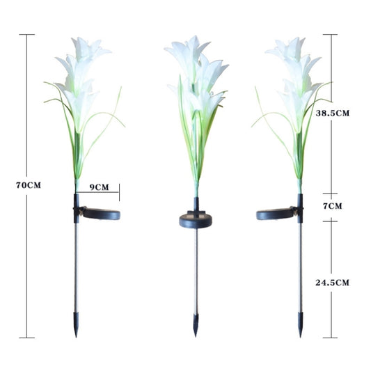 Solar lily flower LED lawn stake lights with white blooms and included size view