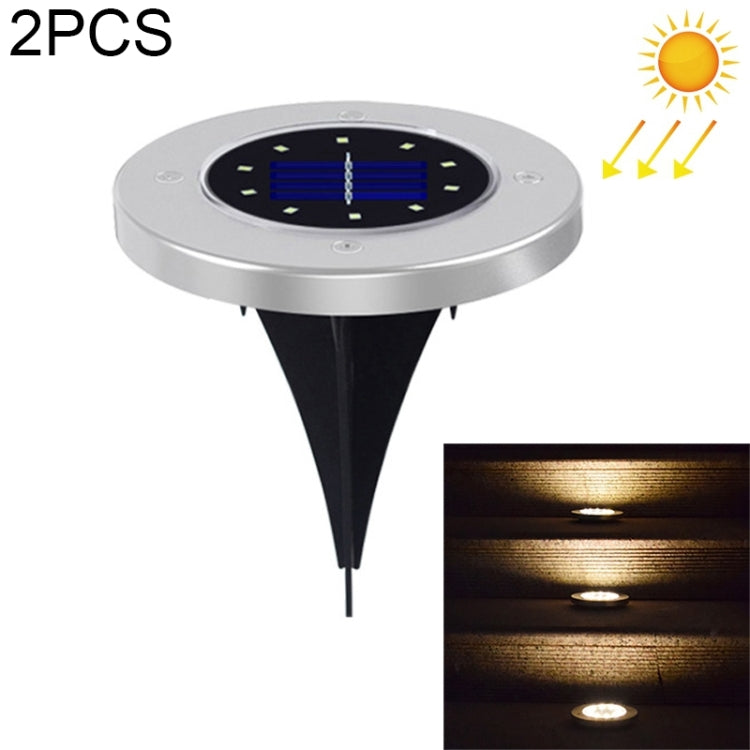 Silver solar buried LED ground lamp with circular top and stake