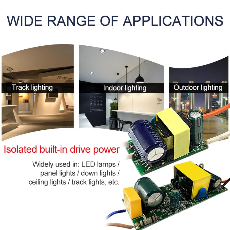 Isolated LED driver adapter PCB with built-in drive power, connected with orange and white wires