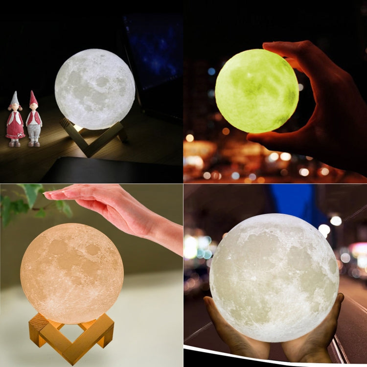 Color-changing LED moon night light with wooden stand, multi-color glowing sphere