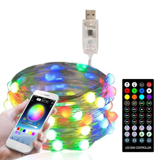 Christmas Decoration USB Copper Wire String Light Remote Controller & Bluetooth Mobile APP Control, Length: 20m 200 LEDs, Remote Controller & APP Control, Length: 20m 200 LEDs