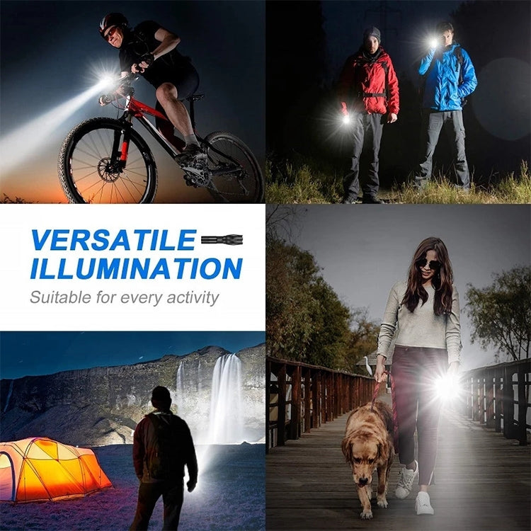 Flashlight with wide beam used outdoors for activities, bike and dog