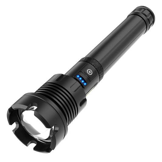 Long Style Micro USB Charging Outdoor Waterproof P90 + COB LED Flashlight, Support Power Display & Telescopic Focusing & 7-level Brightness Adjustment, P90