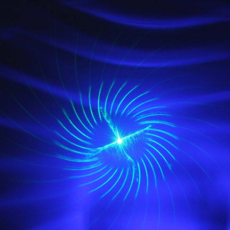 Blue star projector beam with radiating curved light lines from center